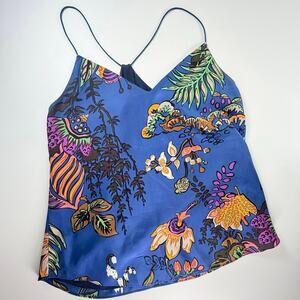 J. Crew Real Silk, Blue Tropical Pattern Strappy Tank